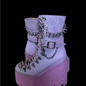 Pink Platform sugar thrillz boots with Spikes